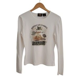 Harley Davidson White American Classic Legendary Long Sleeve Scoop Neck T Shirt
